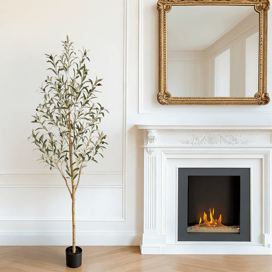 Nafresh 5/6/7ft Faux Olive Tree with Real Wood Trunk and Realistic & Full Leaves, 60/72/84in Fake Olive Tree with Lifelike Fruits for Indoor Outdoor Decor