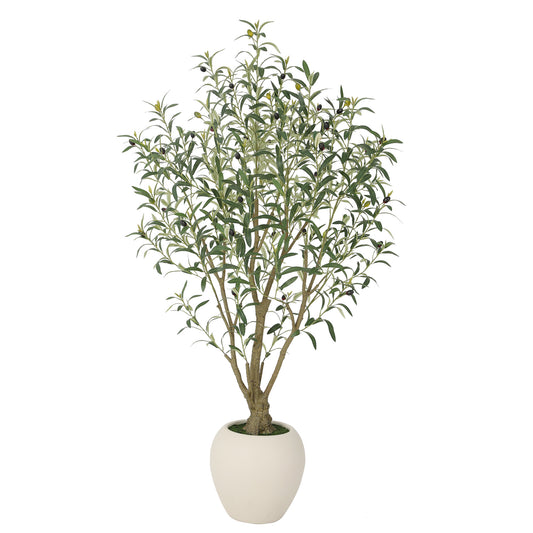 RosyHaven 5ft/6ft/7ft/8ft Super Full Artificial Olive Tree Indoor,Large Faux Olive Tree with Decorative Planter,Lifelike Leaves & Fruits for Living Room Bedroom Patio Balcony Corner Decor