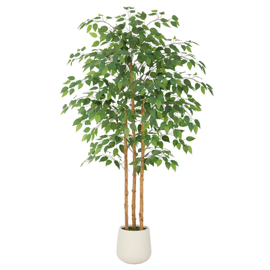 RosyHaven 5/6/7ft Resistant UV Artificial Ficus Tree with Exquisite White Planter, Real Wood Trunks, Real Touch Faux Ficus Tree, Fake Ficus Tree Indoor for Living Room Bedroom Dining Room Balcony Patio Decor