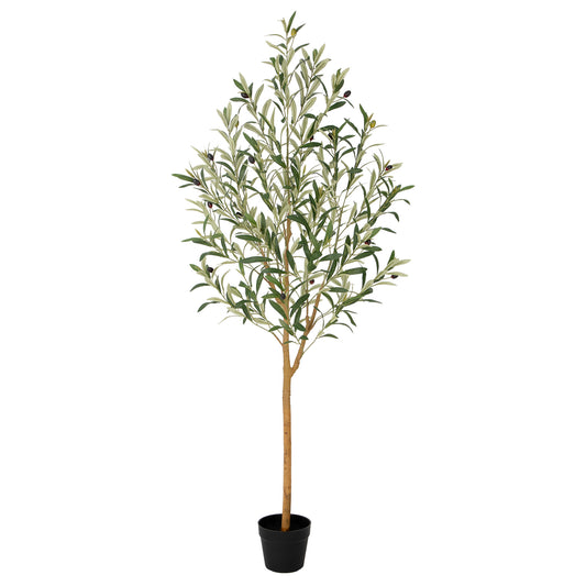 RosyHaven 5ft/6ft/7ft Realistic Artificial Olive Tree Indoor,  Faux Olive Tree with Real Wood Trunks, Lifelike Leaves and Vibrant Fruits  for Home Office Living Room Bedroom Garden Porch Balcony Corner Decor