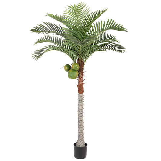 RosyHaven 7/8ft UV Resistant Artificial Palm Tree with Coconut Fruits,Large Coconut Palm Tree with Full Leavesd and Realistic Trunks for Pool Patio Living Room Balcony Outdoor Indoor Decor