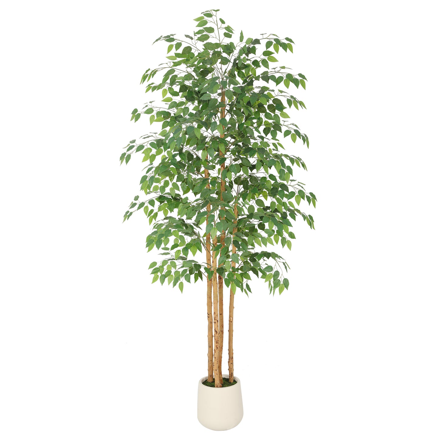 RosyHaven 5/6/7ft Resistant UV Artificial Ficus Tree with Exquisite White Planter, Real Wood Trunks, Real Touch Faux Ficus Tree, Fake Ficus Tree Indoor for Living Room Bedroom Dining Room Balcony Patio Decor