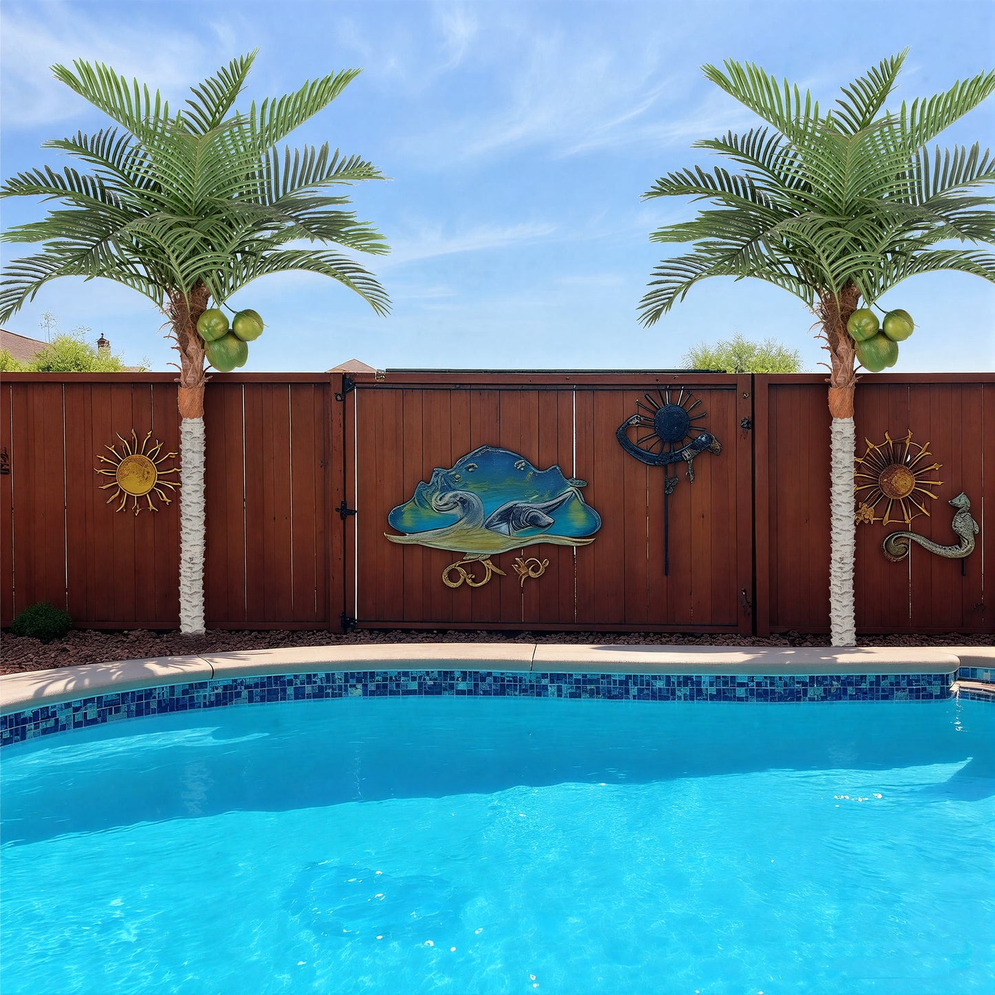 RosyHaven 7/8ft UV Resistant Artificial Palm Tree with Coconut Fruits,Large Coconut Palm Tree with Full Leavesd and Realistic Trunks for Pool Patio Living Room Balcony Outdoor Indoor Decor