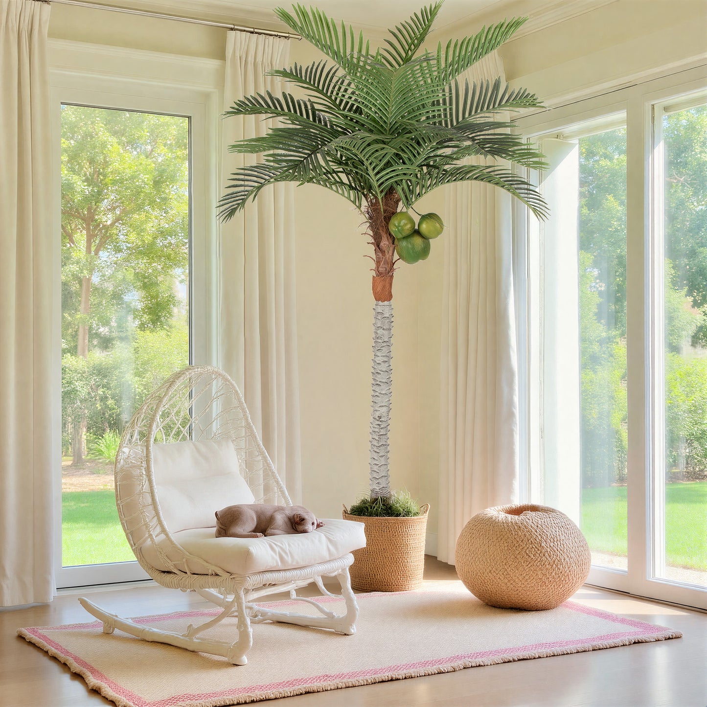 RosyHaven 7/8ft UV Resistant Artificial Palm Tree with Coconut Fruits,Large Coconut Palm Tree with Full Leavesd and Realistic Trunks for Pool Patio Living Room Balcony Outdoor Indoor Decor