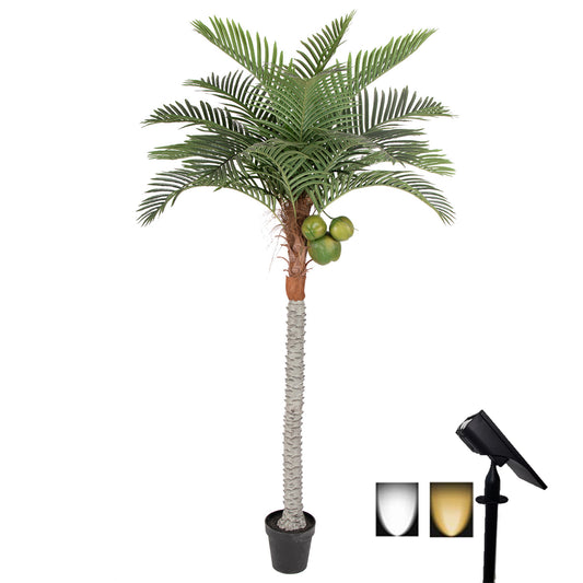 RosyHaven 7/8ft UV Resistant Artificial Palm Tree with Coconut Fruits,Large Coconut Palm Tree with Full Leavesd and Realistic Trunks for Pool Patio Living Room Balcony Outdoor Indoor Decor