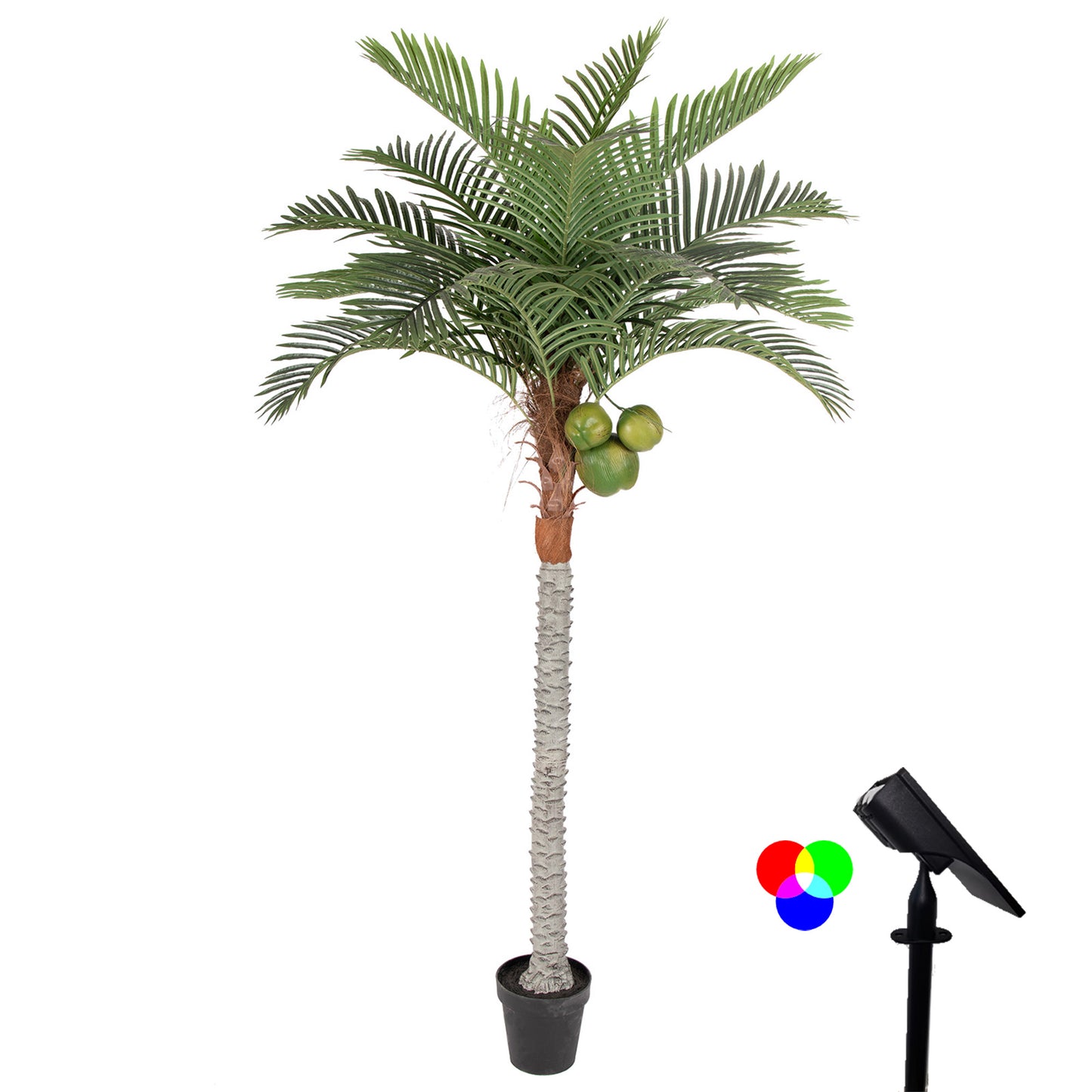 RosyHaven 7/8ft UV Resistant Artificial Palm Tree with Coconut Fruits,Large Coconut Palm Tree with Full Leavesd and Realistic Trunks for Pool Patio Living Room Balcony Outdoor Indoor Decor