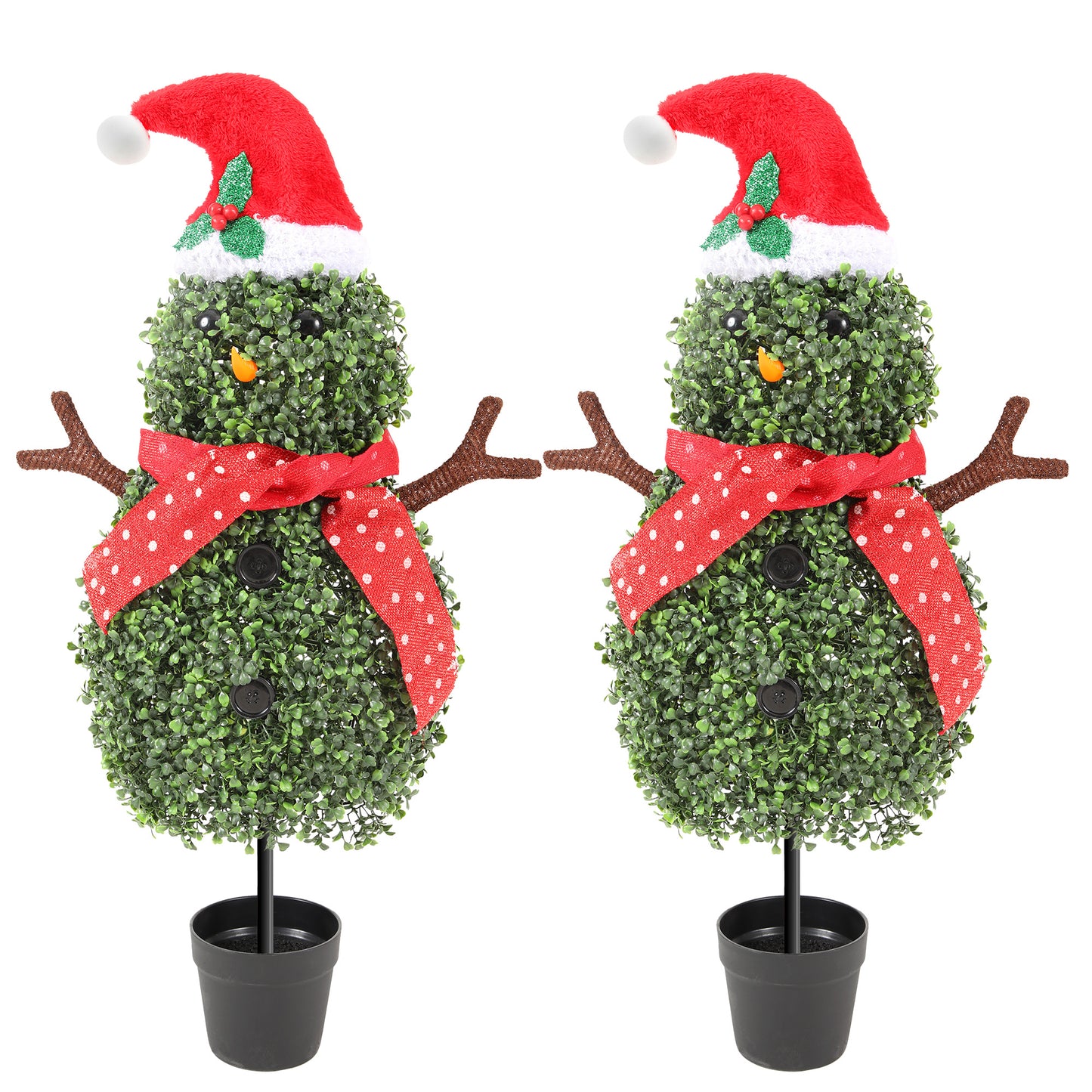 RosyHaven 3ft 1pack/2pack Snowman Topiary Tree, Realistic Artificial Snowman Shaped Topiary Tree with Red Christmas Hat, Scarf, and Brown Arms for Christmas Decor in Yard Porch Living Room Dining Room Bedroom