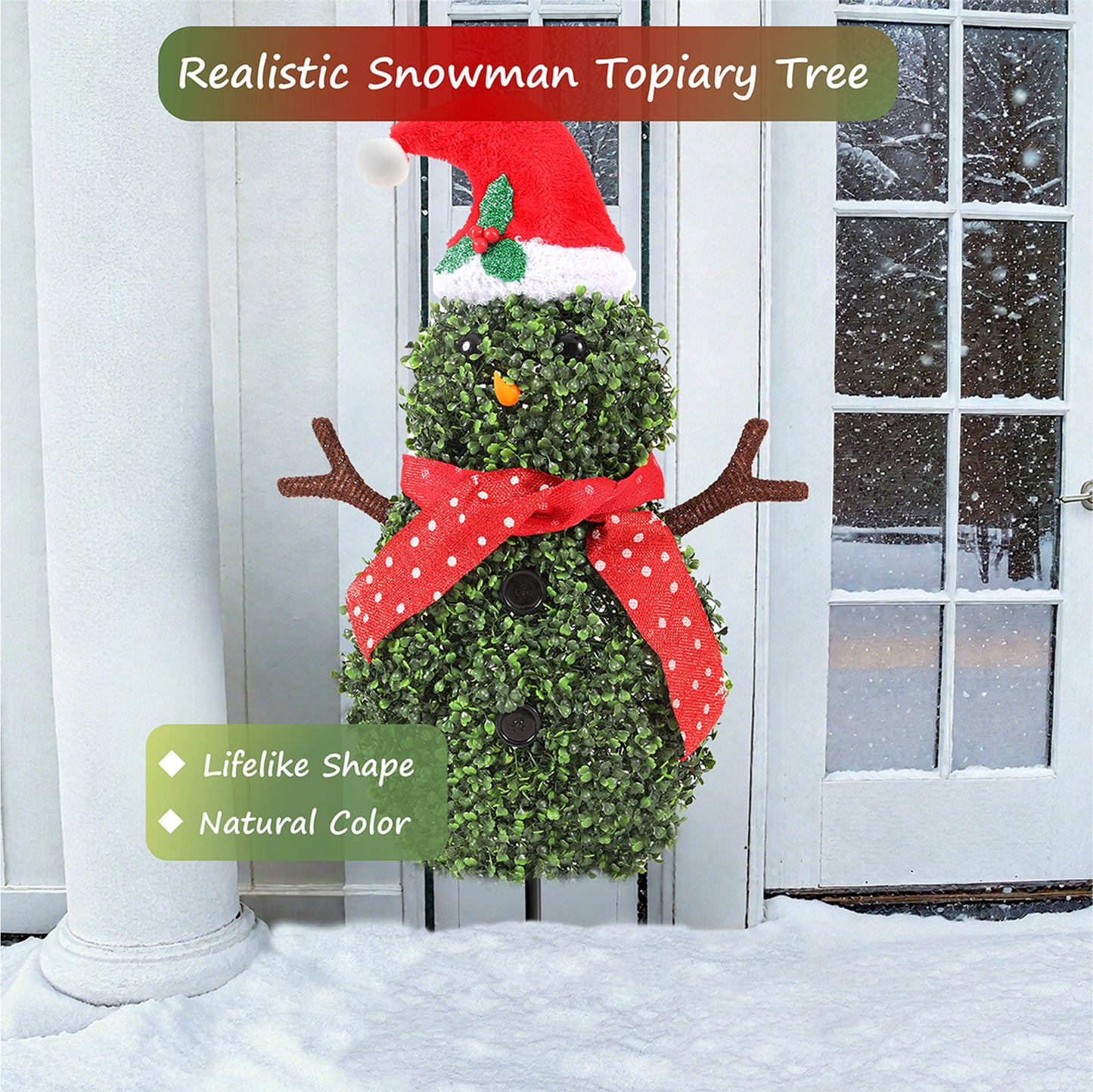 RosyHaven 3ft 1pack/2pack Snowman Topiary Tree, Realistic Artificial Snowman Shaped Topiary Tree with Red Christmas Hat, Scarf, and Brown Arms for Christmas Decor in Yard Porch Living Room Dining Room Bedroom