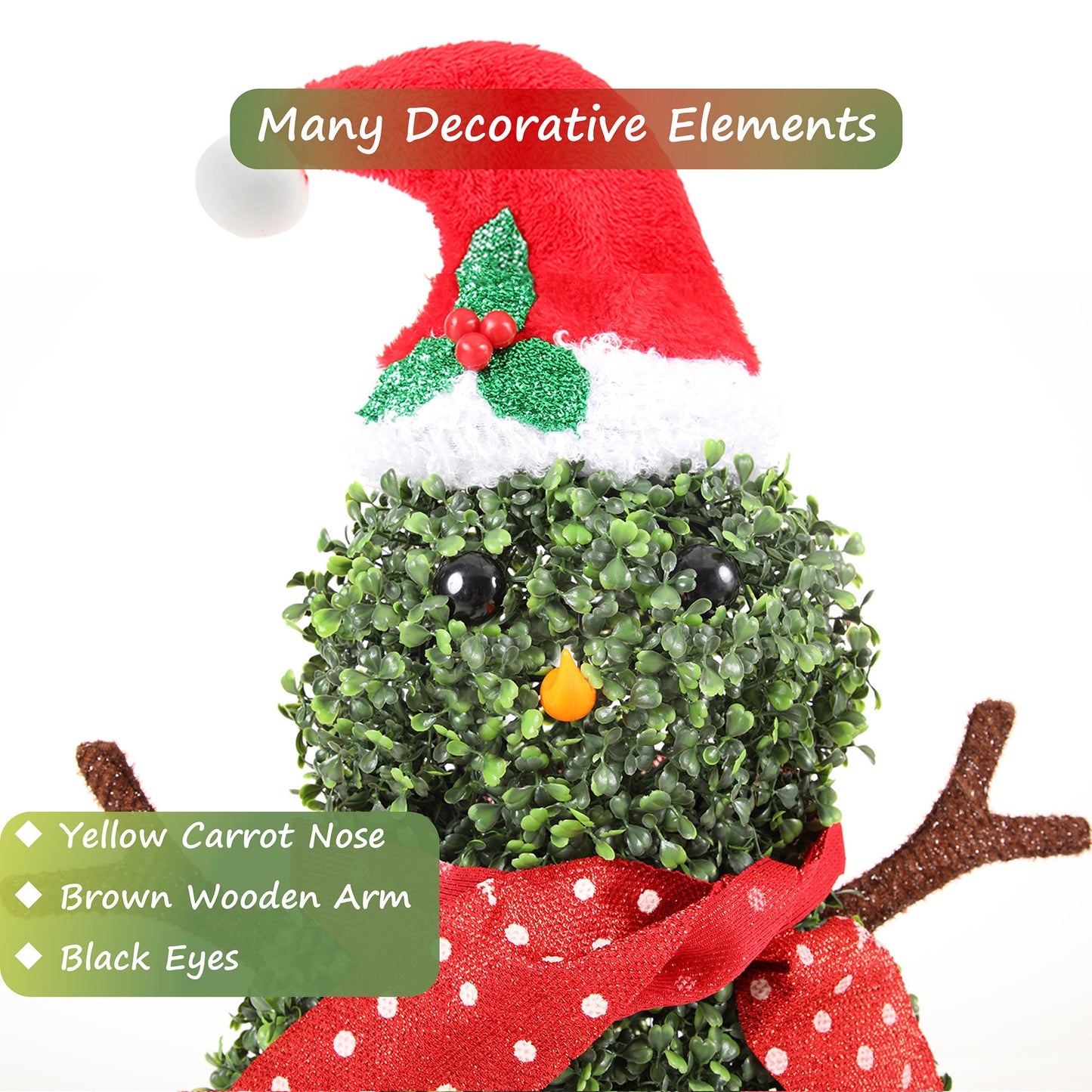 RosyHaven 3ft 1pack/2pack Snowman Topiary Tree, Realistic Artificial Snowman Shaped Topiary Tree with Red Christmas Hat, Scarf, and Brown Arms for Christmas Decor in Yard Porch Living Room Dining Room Bedroom