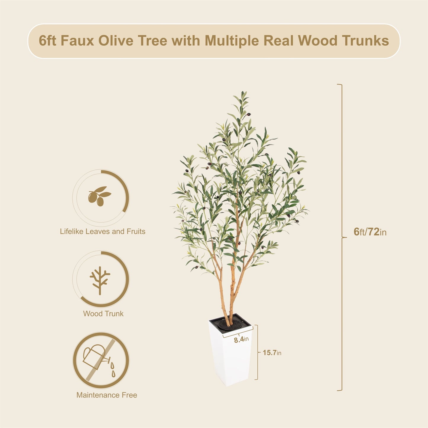 Nafresh 7ft Faux Olive Tree with Multiple Real Wood Trunks & White Decorative Tall Planter, 84in Artificial Olive Tree for Home Office Bedroom Porch Balcony Decor