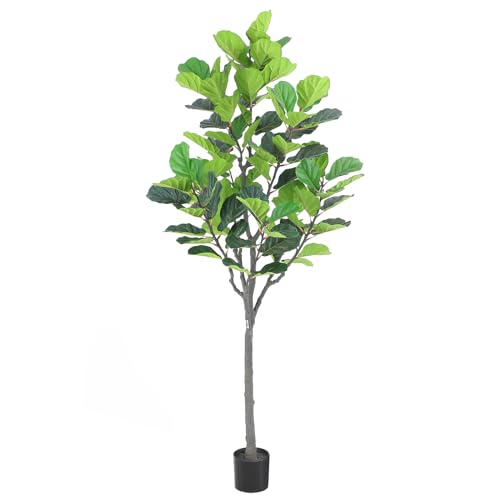 Tall Faux Fiddle Leaf Fig Tree，8ft(96in) Potted Artificial Fiddle Leaf Fig Tree, Fake Fiddle Leaf Tree Indoor Outdoor with Realistic Texture for Home Office Living Room Bedroom Floor Decor.