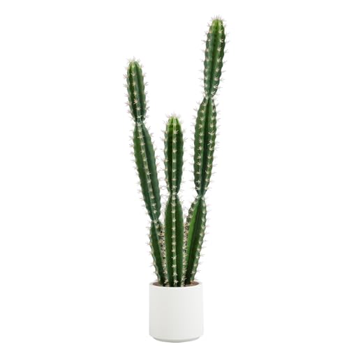 Tall Faux Cactus Plant，50in Realistic Texture Tall Fake Plant, Artificial Cactus Plants Large with White Planter Indoor Outdoor for Home Office Living Room Bedroom Foyer Porch Decor.