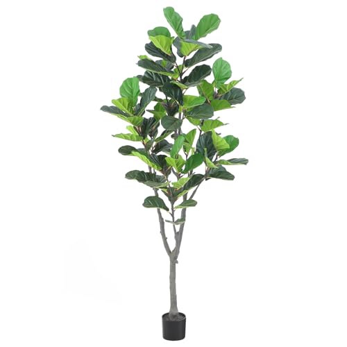 Tall Faux Fiddle Leaf Fig Tree，7ft(84in) Potted Artificial Fiddle Leaf Fig Tree, Fake Fiddle Leaf Tree Indoor Outdoor with Realistic Texture for Home Office Living Room Bedroom Floor Decor.