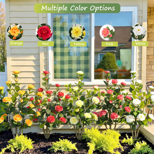 RosyHaven 2Pack 2/3/4ft Artificial Camellia Tree with Realistic White /Pink/Red/Yellow/Orange Flowers, Fake Camellia Tree, Faux Camellia Tree outdoor with Camellia Flowers for Front Door Porch Patio Garden Yard Pool Room Decor