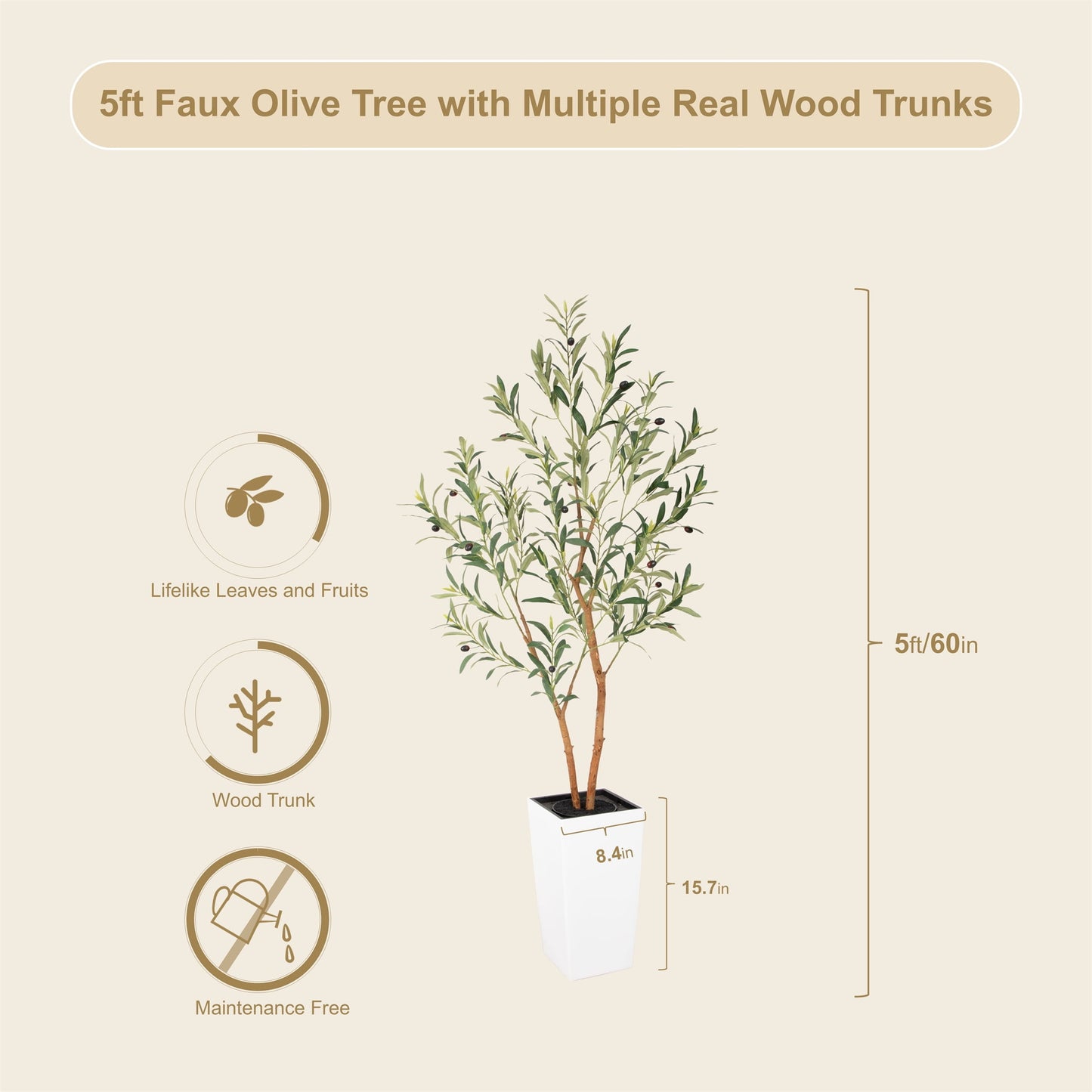Nafresh 7ft Faux Olive Tree with Multiple Real Wood Trunks & White Decorative Tall Planter, 84in Artificial Olive Tree for Home Office Bedroom Porch Balcony Decor
