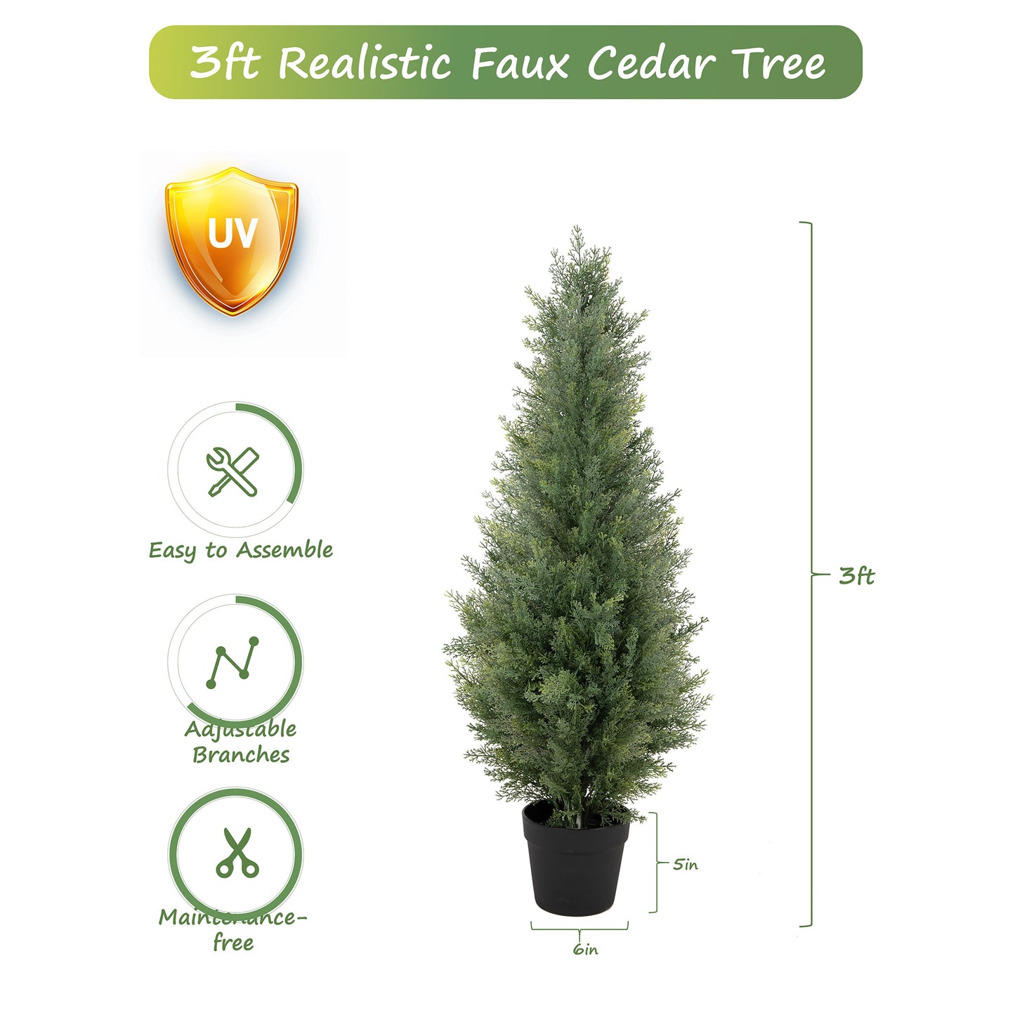 RosyHaven 3ft /4ft/5ft/6ft/7ft/1pack/2pack UV Resistant Artificial Topiary Trees Outdoor,  Faux Cedar Tree with Full & Realistic Leaves for Front Door Proch Patio Deck Room Decor