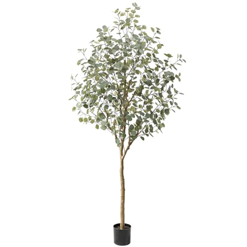 Tall Eucalyptus Tree Artificial，8ft(96in) Faux Eucalyptus Tree with Realistic Silk Leaves， Fake Trees Indoor Outdoor for Home Office Living Room Bedroom Foyer Porch Decor.