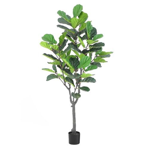 Tall Faux Fiddle Leaf Fig Tree，6ft(72in) Potted Artificial Fiddle Leaf Fig Tree, Fake Fiddle Leaf Tree Indoor Outdoor with Realistic Texture for Home Office Living Room Bedroom Floor Decor.