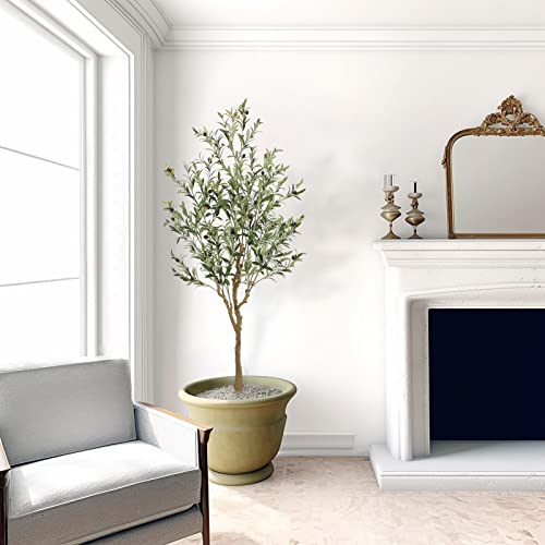 Tall Faux Olive Tree，6Ft(72in) Realistic Texture Potted Silk Artificial Olive Tree， Fake Olive Trees Indoor Outdoor for Home Office Living Room Bedroom Foyer Porch Decor. 2 Pack