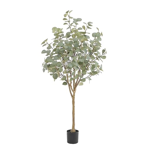 Tall Eucalyptus Tree Artificial，4ft(48in) Faux Eucalyptus Tree with Realistic Silk Leaves， Fake Trees Indoor Outdoor for Home Office Living Room Bedroom Foyer Porch Decor.