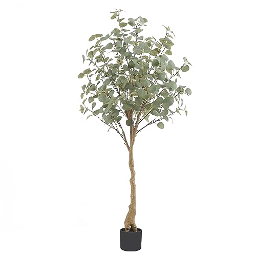 Tall Eucalyptus Tree Artificial，5ft(60in) Faux Eucalyptus Tree with Realistic Silk Leaves， Fake Trees Indoor Outdoor for Home Office Living Room Bedroom Foyer Porch Decor.