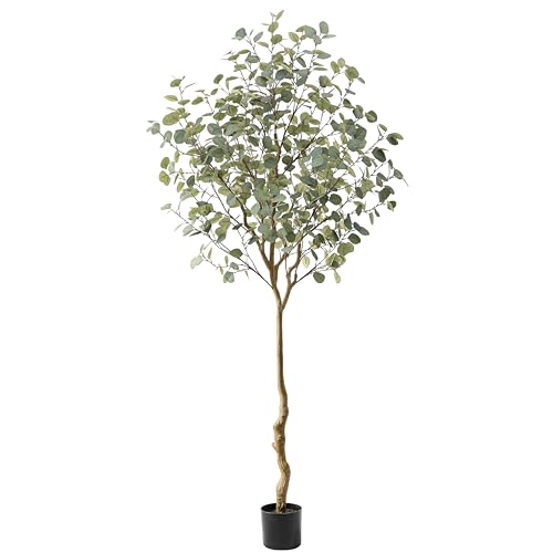 Tall Eucalyptus Tree Artificial，7ft(84in) Faux Eucalyptus Tree with Realistic Silk Leaves， Fake Trees Indoor Outdoor for Home Office Living Room Bedroom Foyer Porch Decor.
