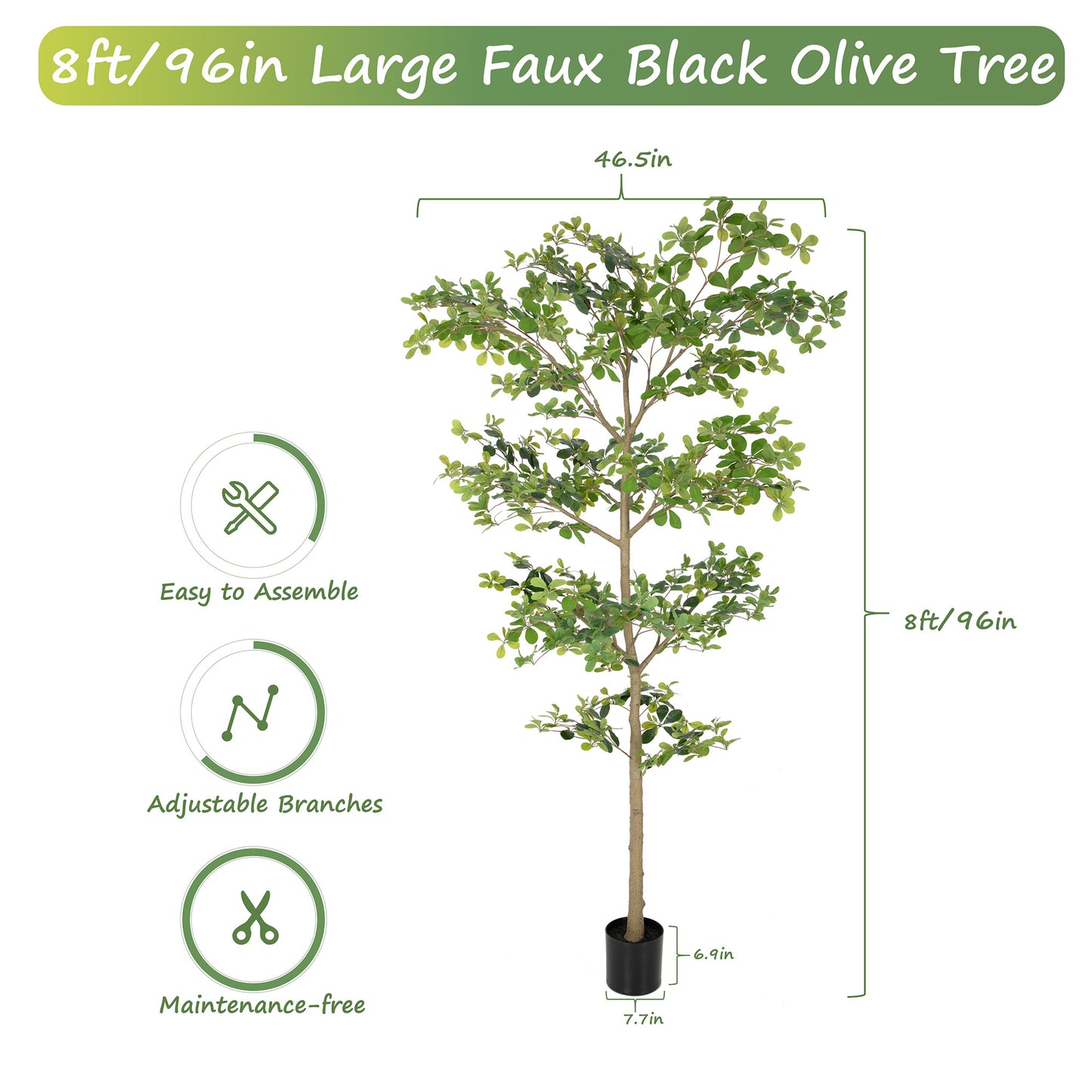 Nafresh 7/8ft Black Olive Tree with Lifelike Silk Leaves & Trunks, 84/96in Faux Black Olive Tree for Home Office Patio Front Door Porch Decor.