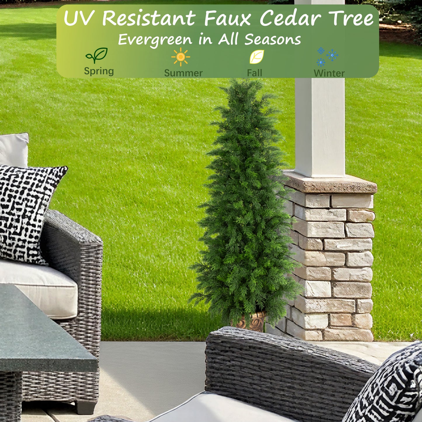 RosyHaven 3ft/4ft/5ft 1Pack/2Pack Real Touch Faux Cedar Tree with Decorative Urn Planter , UV Resistant Artificial Topiary Trees Outdoor for Front Door Porch Bedroom Livingroom Fireplace Holiday Decor