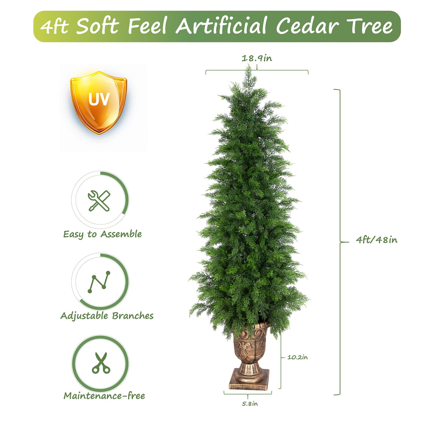 RosyHaven 3ft/4ft/5ft 1Pack/2Pack Real Touch Faux Cedar Tree with Decorative Urn Planter , UV Resistant Artificial Topiary Trees Outdoor for Front Door Porch Bedroom Livingroom Fireplace Holiday Decor