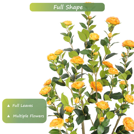 Nafresh Full 2/3/4/5ft Artificial Camellia Tree with Realistic White /Red/Yellow/Orange/Pink Camellia Flowers, Fake Camellia Tree, Faux Camellia Tree outdoor for Front Door Porch Patio Garden Yard Pool Room Decor,2Pack