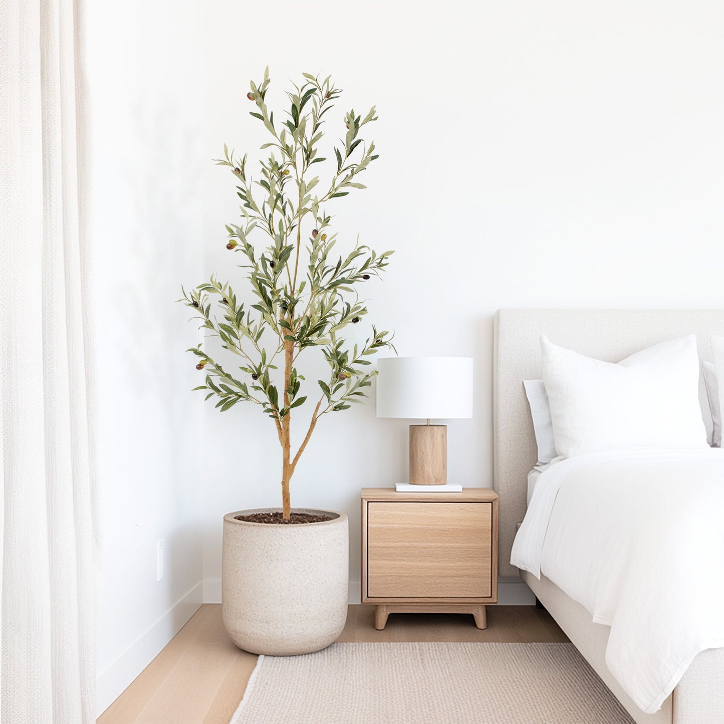 Nafresh 7ft Faux Olive Tree with Real Wood Trunk and Realistic & Full Leaves, 84in Fake Olive Tree with Lifelike Fruits and Sturdy Flower Pot for Indoor Outdoor Decor.