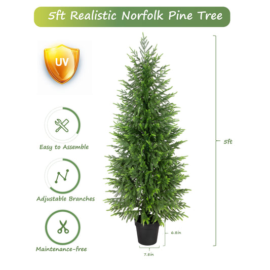 Nafresh 3ft/4ft/5ft Real Touch Norfolk Pine Christmas Tree, 1/2pack UV Resistant Artificial Norfolk Pine Tree, with Realistic & Full Branches for Front Porch Bedroom Livingroom Tabletop Holiday Decor.