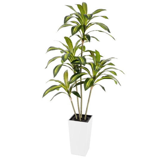 Nafresh UV Resistant 5ft Dracaena Artificial Plant with Tall White Decorative Planter for Indoor Outdoor Decor