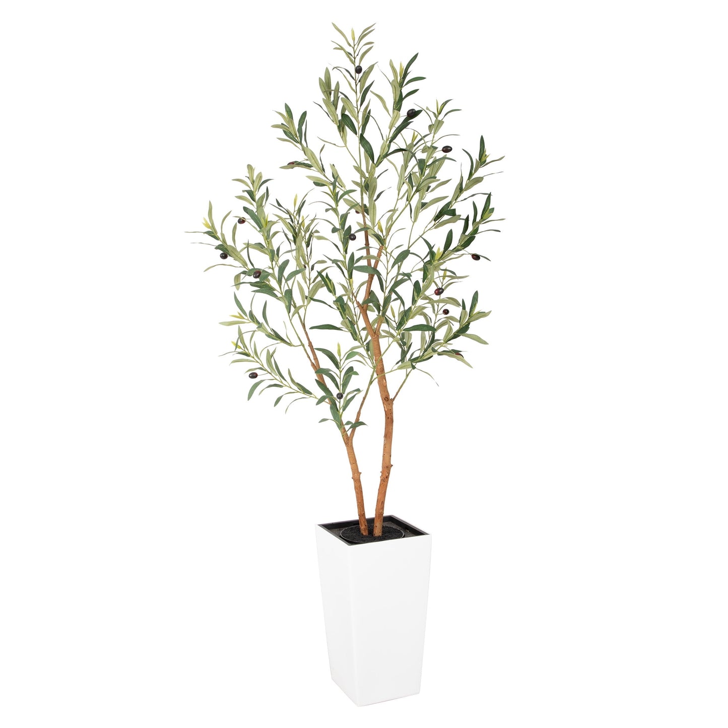 Nafresh 7ft Faux Olive Tree with Multiple Real Wood Trunks & White Decorative Tall Planter, 84in Artificial Olive Tree for Home Office Bedroom Porch Balcony Decor