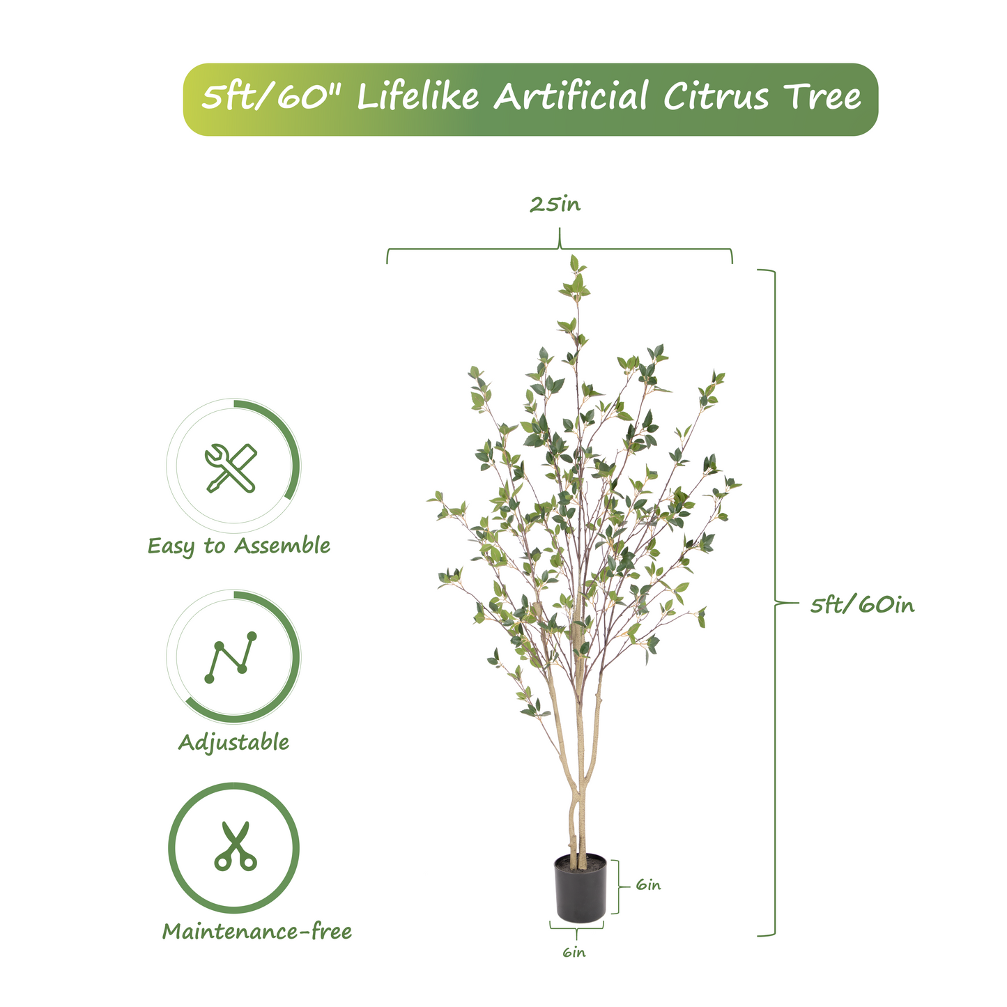 Nafresh 5ft/6ft/7ft Artificial Citrus Tree with Lifelike Leaves, Faux Citrus Tree with Realistic Trunks, Fake Citrus Tree for Home Office Living Room Bedroom Porch Decor.