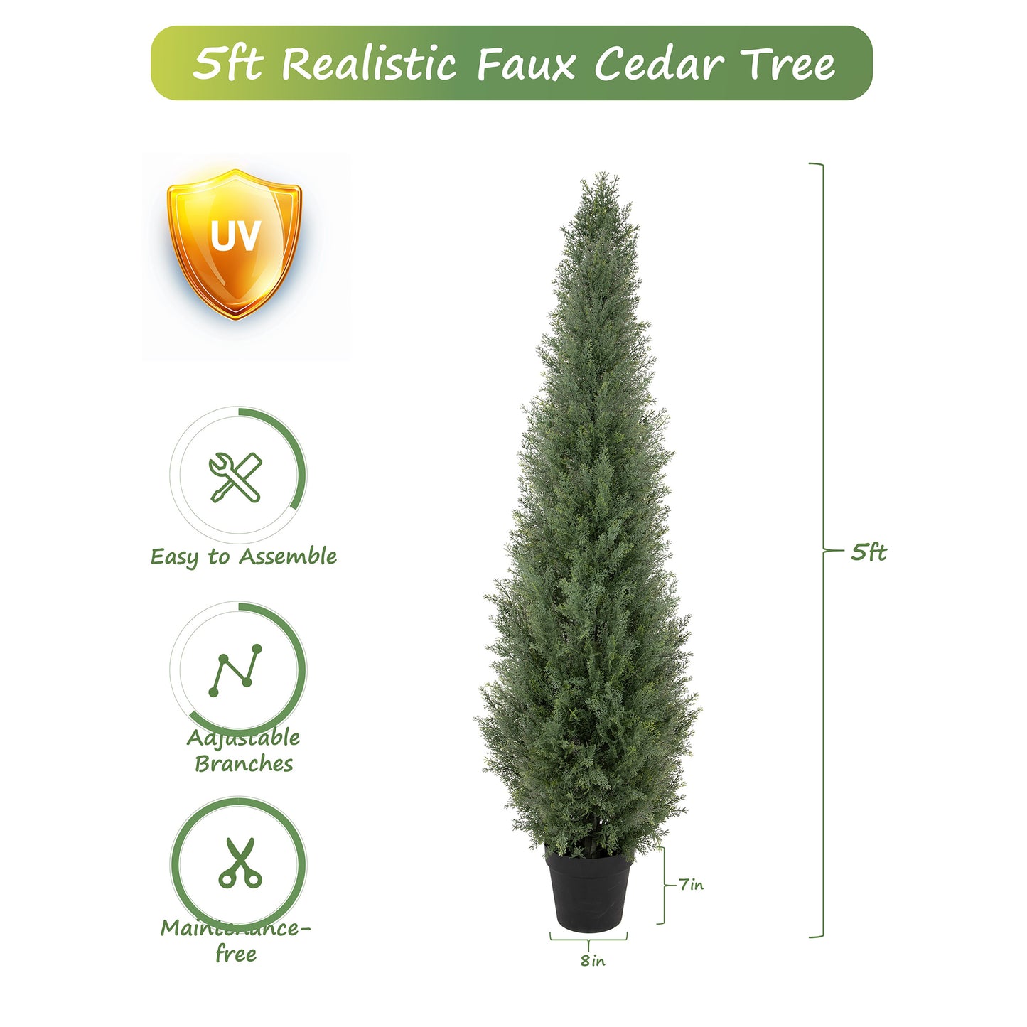 RosyHaven 3ft /4ft/5ft/6ft/7ft/1pack/2pack UV Resistant Artificial Topiary Trees Outdoor,  Faux Cedar Tree with Full & Realistic Leaves for Front Door Proch Patio Deck Room Decor