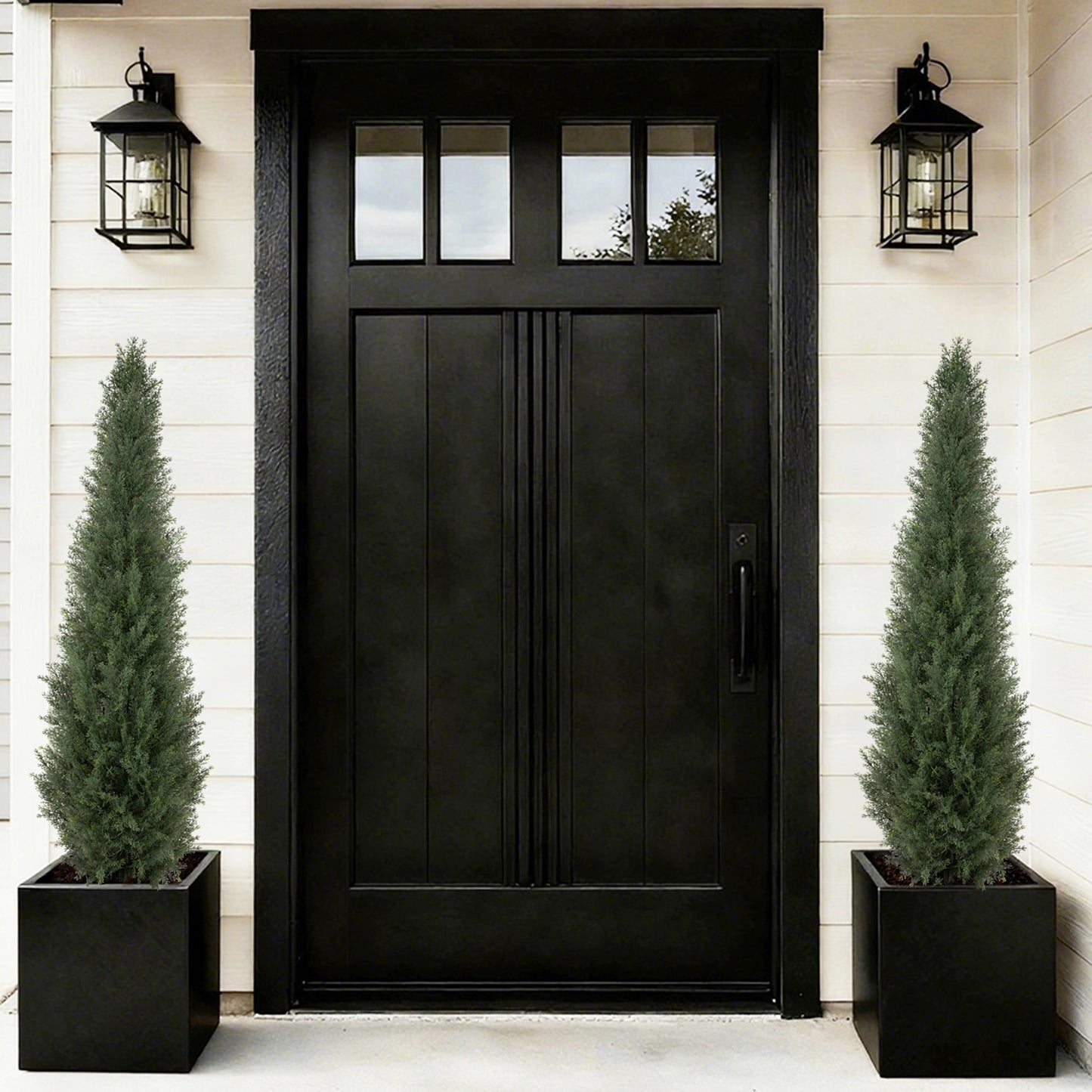 RosyHaven 3ft /4ft/5ft/6ft/7ft/1pack/2pack UV Resistant Artificial Topiary Trees Outdoor,  Faux Cedar Tree with Full & Realistic Leaves for Front Door Proch Patio Deck Room Decor