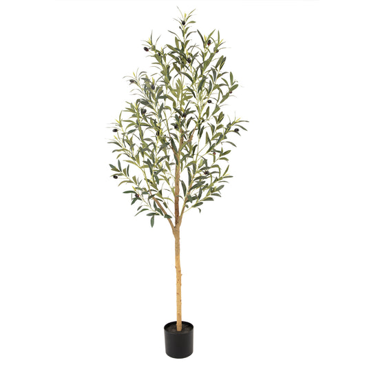 RosyHaven 4ft/5ft/6ft/7ft Faux Olive Tree, Realistic  Artificial Olive Tree with Real Trunks, Lifelike Leaves and Fruits for Indoor Outdoor Home Office Store Corner Decor.