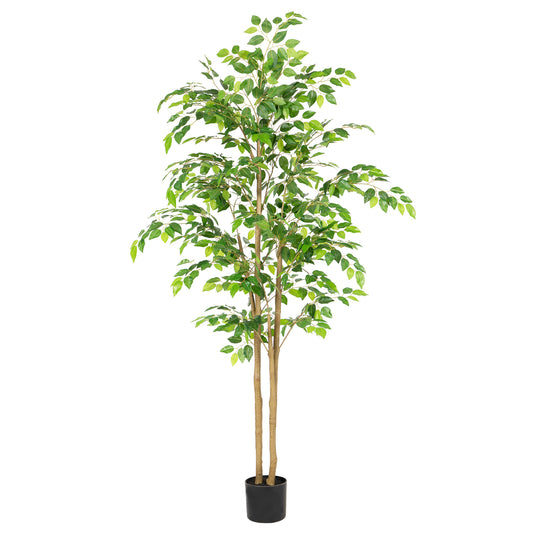 RosyHaven 5ft/6ft/7ft/8ft Real Touch Artificial Ficus Tree , Resistant UV Faux Ficus Tree with Waterproof Leaves and Realitic Trunks for Living Room  Bedroom Dining Room Balcony Yard Patio Decor