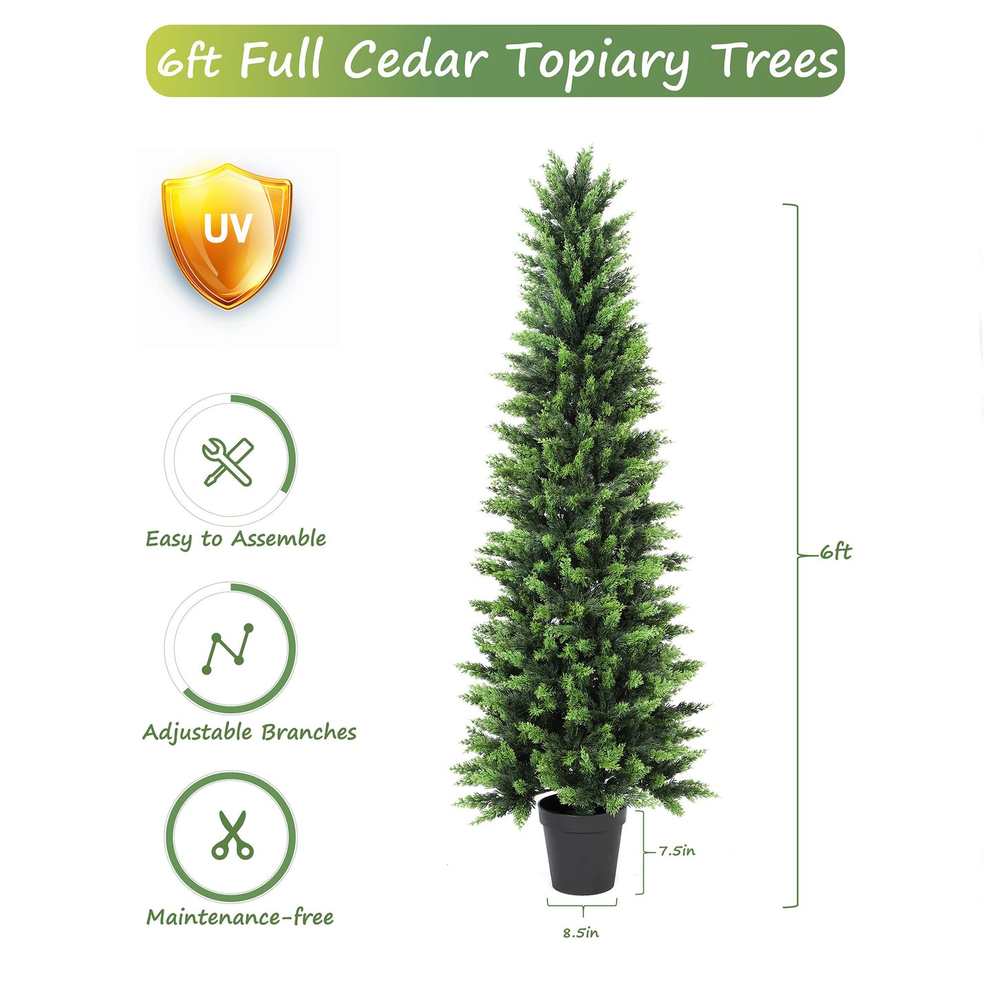 RosyHaven 6ft/7ft Real Touch Cedar Christmas Tree, UV Resistant Artificial Cedar Tree, with Realistic and Full Branches for Front Door Porch Bedroom Livingroom Fireplace Holiday Decor.