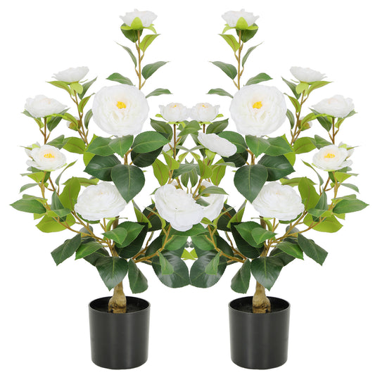 Nafresh Full 2/3/4/5ft Artificial Camellia Tree with Realistic White /Red/Yellow/Orange/Pink Camellia Flowers, Fake Camellia Tree, Faux Camellia Tree outdoor for Front Door Porch Patio Garden Yard Pool Room Decor,2Pack