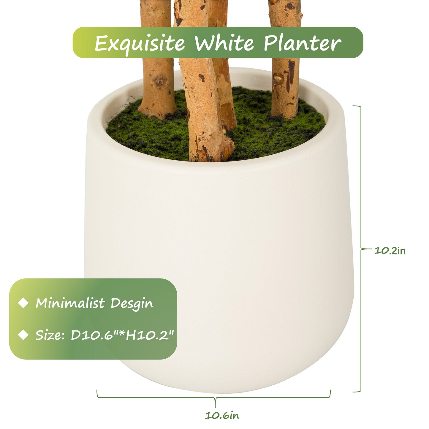 RosyHaven 5/6/7ft Resistant UV Artificial Ficus Tree with Exquisite White Planter, Real Wood Trunks, Real Touch Faux Ficus Tree, Fake Ficus Tree Indoor for Living Room Bedroom Dining Room Balcony Patio Decor