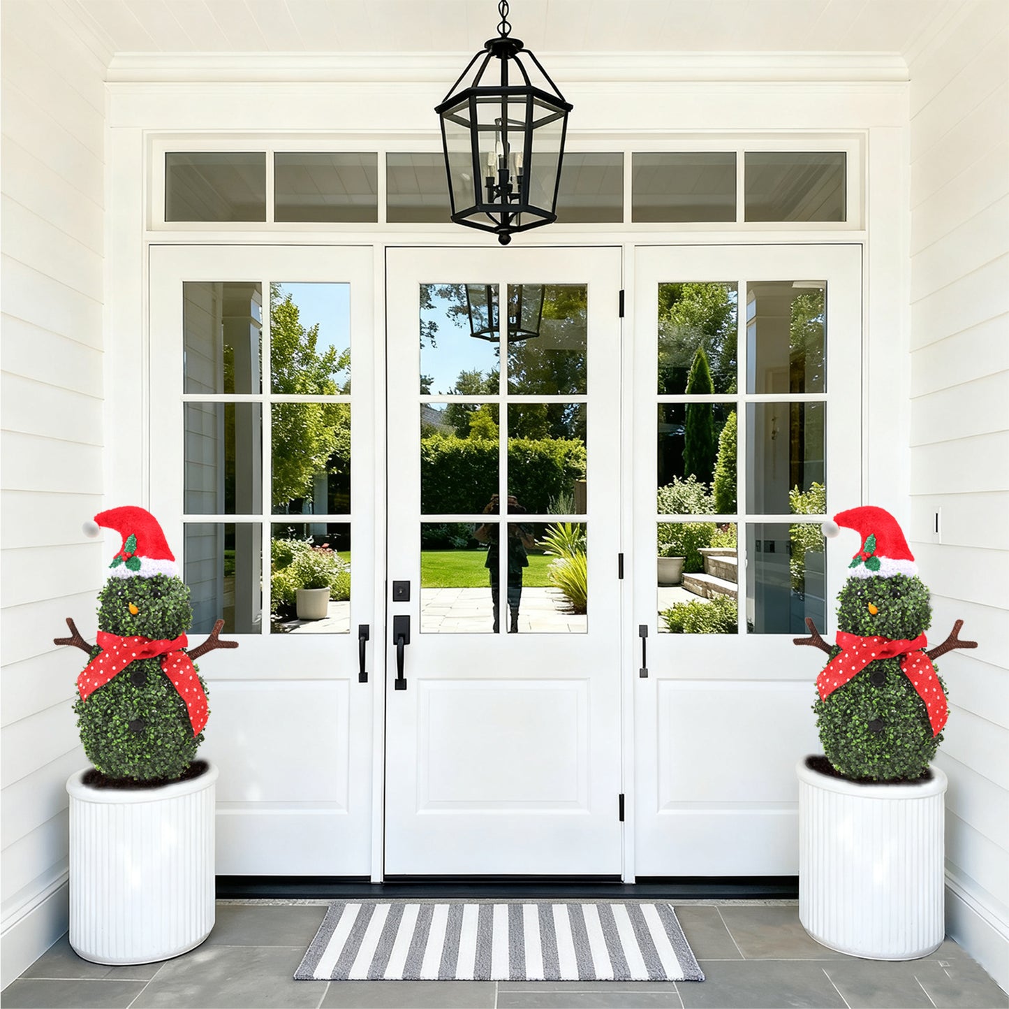 RosyHaven 3ft 1pack/2pack Snowman Topiary Tree, Realistic Artificial Snowman Shaped Topiary Tree with Red Christmas Hat, Scarf, and Brown Arms for Christmas Decor in Yard Porch Living Room Dining Room Bedroom