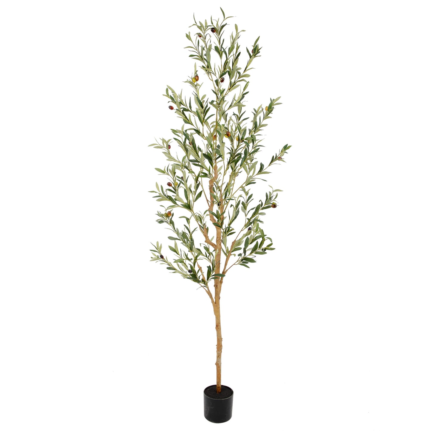 Nafresh 7ft Faux Olive Tree with Real Wood Trunk and Realistic & Full Leaves, 84in Fake Olive Tree with Lifelike Fruits and Sturdy Flower Pot for Indoor Outdoor Decor.