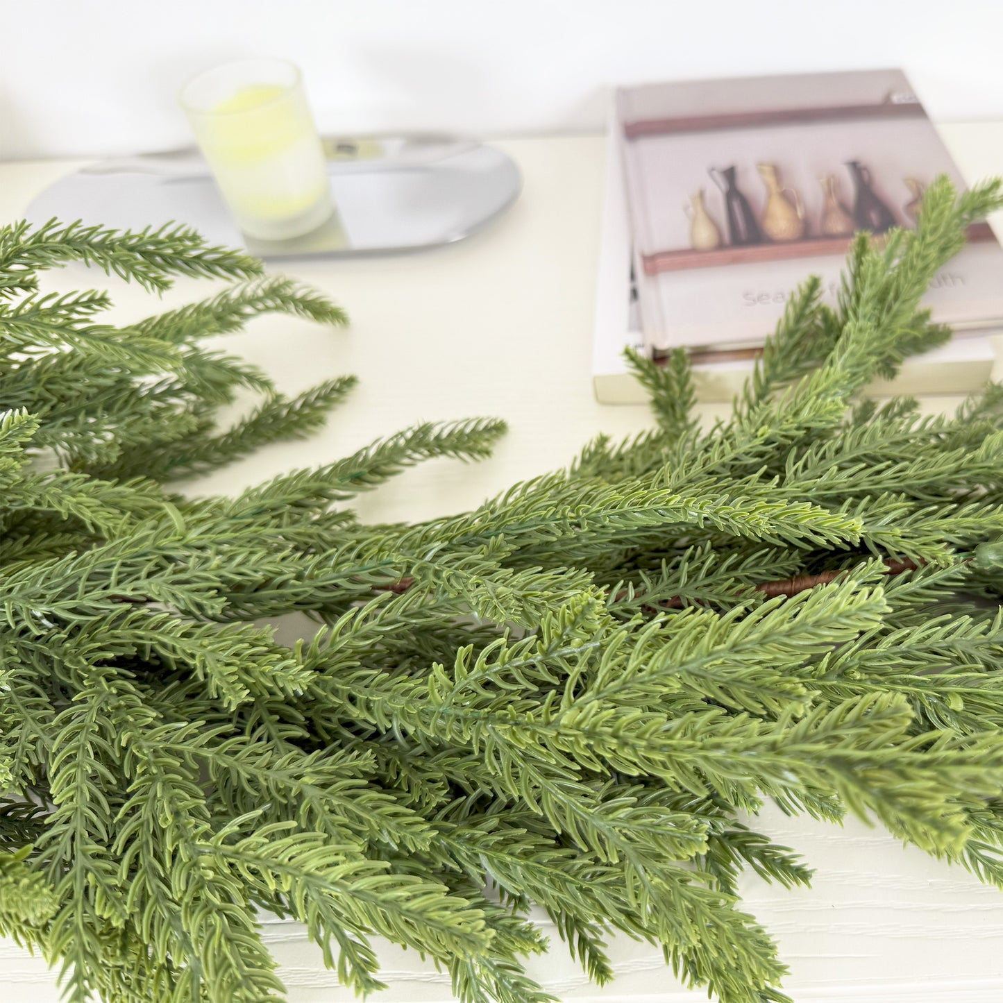 Nafresh 6ft/9ft Real Touch Norfolk Pine Garland,  Realistic Faux Christmas Garland for Fireplace Table Stair Window Front Door Decor