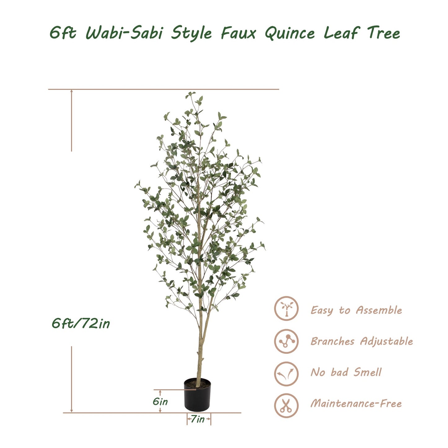 RosyHaven 6ft /7ft Realistic Faux Quince Leaf Tree,Tall Artificial Quince Leaf Tree with Lifelike Leaves and  Trunks for Garden Home Office Porch Balcony Living Room Decor.