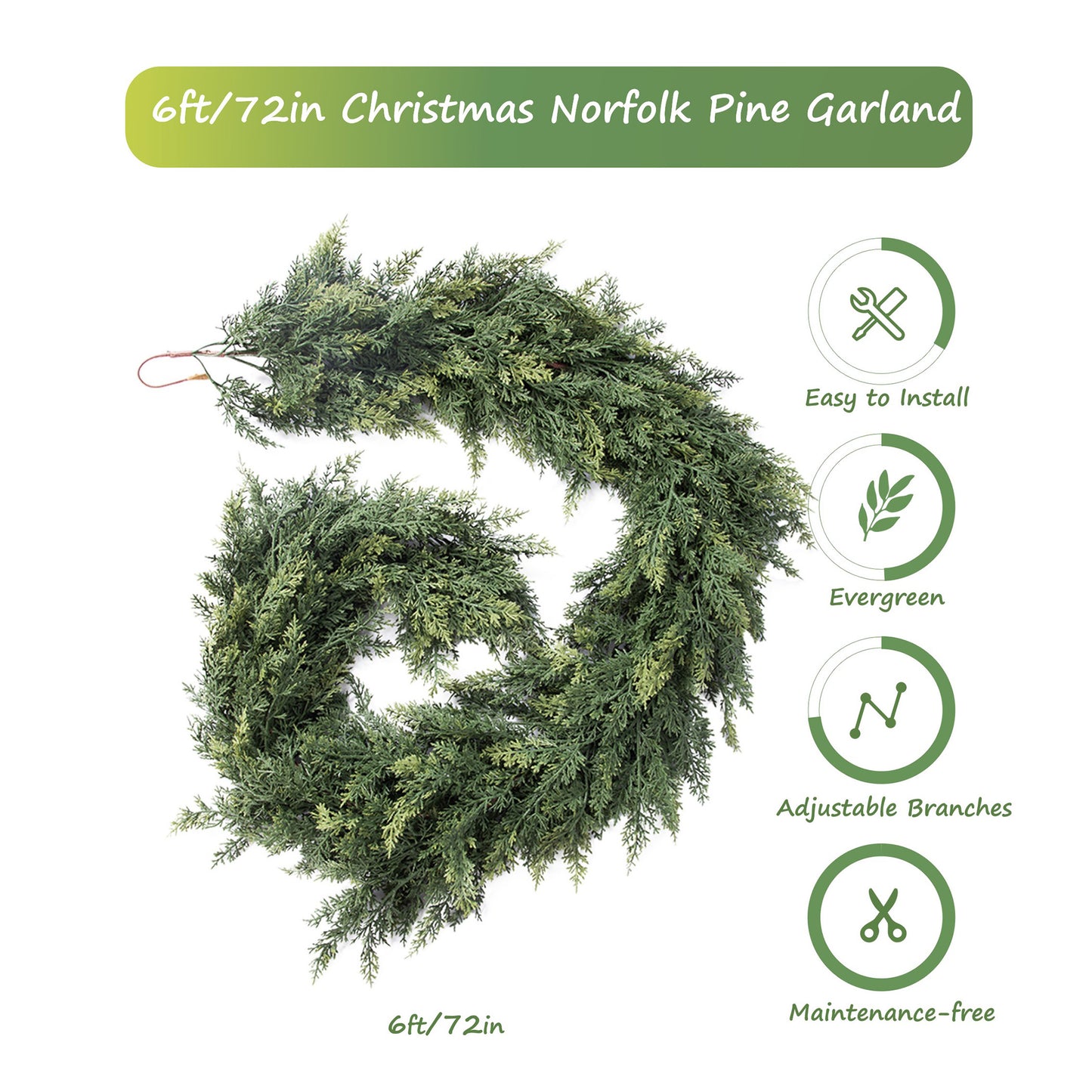RosyHaven 2Pcs/1pcs 6ft/9ft /12ft Feel Soft Cedar Garland, Realistic Christmas Cedar Garland with Full & Likelife Branches for Fireplace Table Staircase Window Front Door Decor