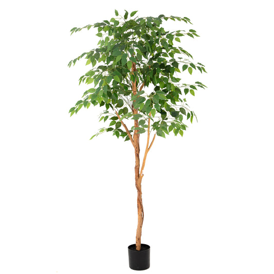 RosyHaven 5/6/7ft Resistant UV Artificial Ficus Tree with Real Wood Trunks and Waterproof & Real Touch Leaves, Realistic Faux Ficus Tree for Living Room Bedroom Dining Room Balcony Yard Patio Decor