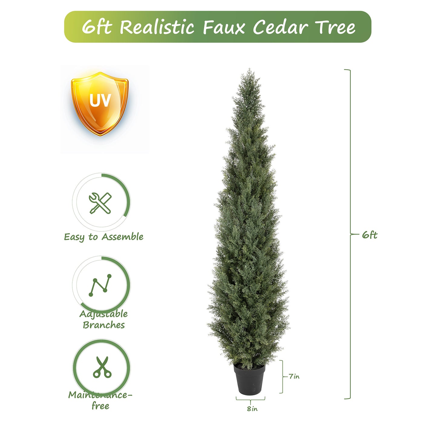 RosyHaven 3ft /4ft/5ft/6ft/7ft/1pack/2pack UV Resistant Artificial Topiary Trees Outdoor,  Faux Cedar Tree with Full & Realistic Leaves for Front Door Proch Patio Deck Room Decor