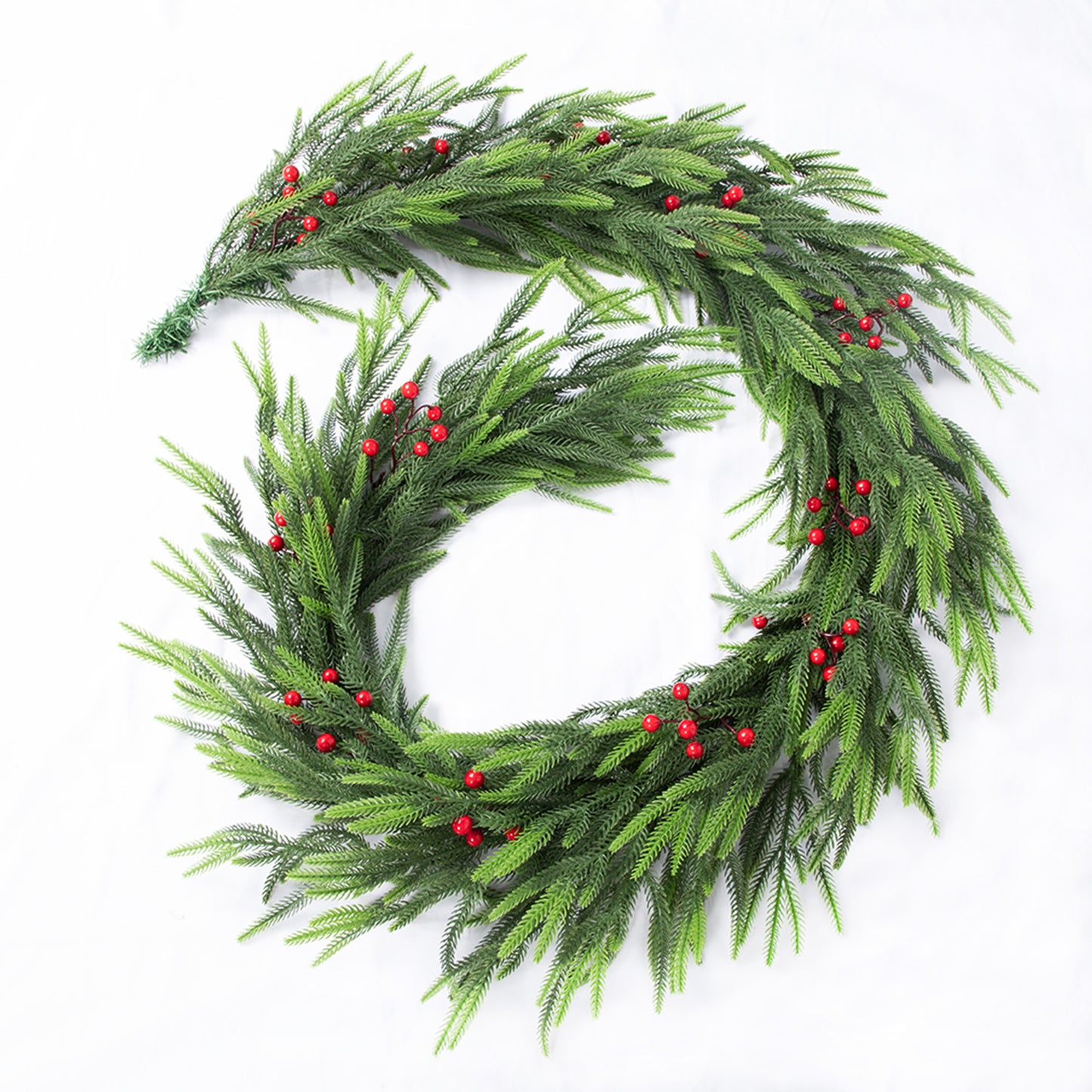 Nafresh 1/2pack 6ft/9ft Real Touch Norfolk Pine Garland, Realistic Faux Christmas Garland with Red Berries for Fireplace Table Stair Window Front Door Decor, 1Pack